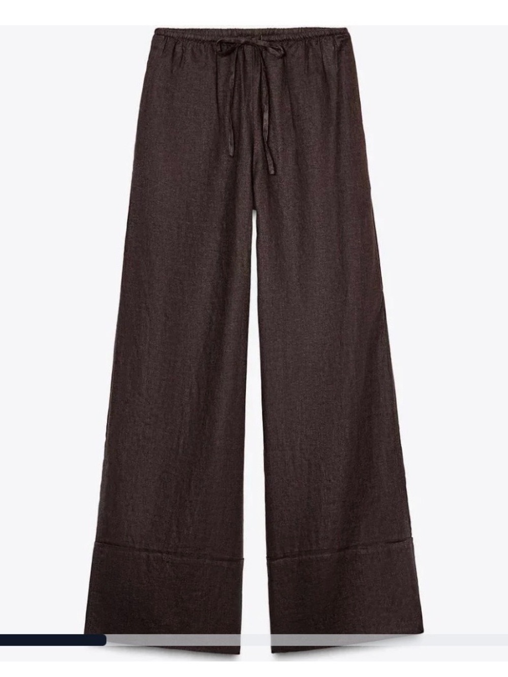 Zara Wide Leg 100% Linen Drawstring Pants in Dark Brown